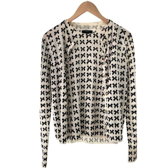 J. Crew Sweaters - J.Crew Women's Jackie Bow Print Lightweight Wool Cardigan and Matching Top sz M